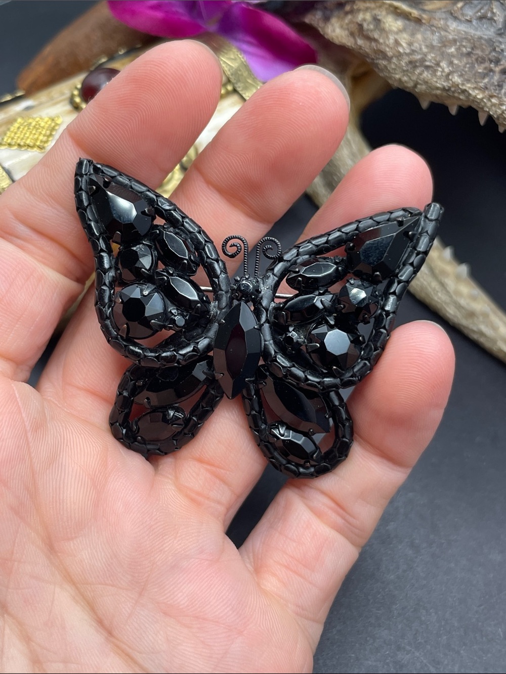 Rhinestone butterfly brooch vintage - Picture 4 of 4